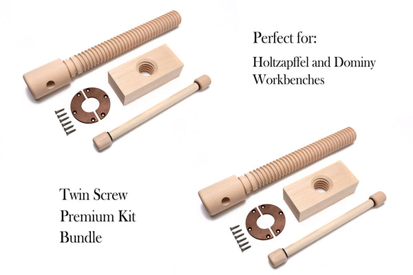 Two complete wooden vise kits for a twin screw vise